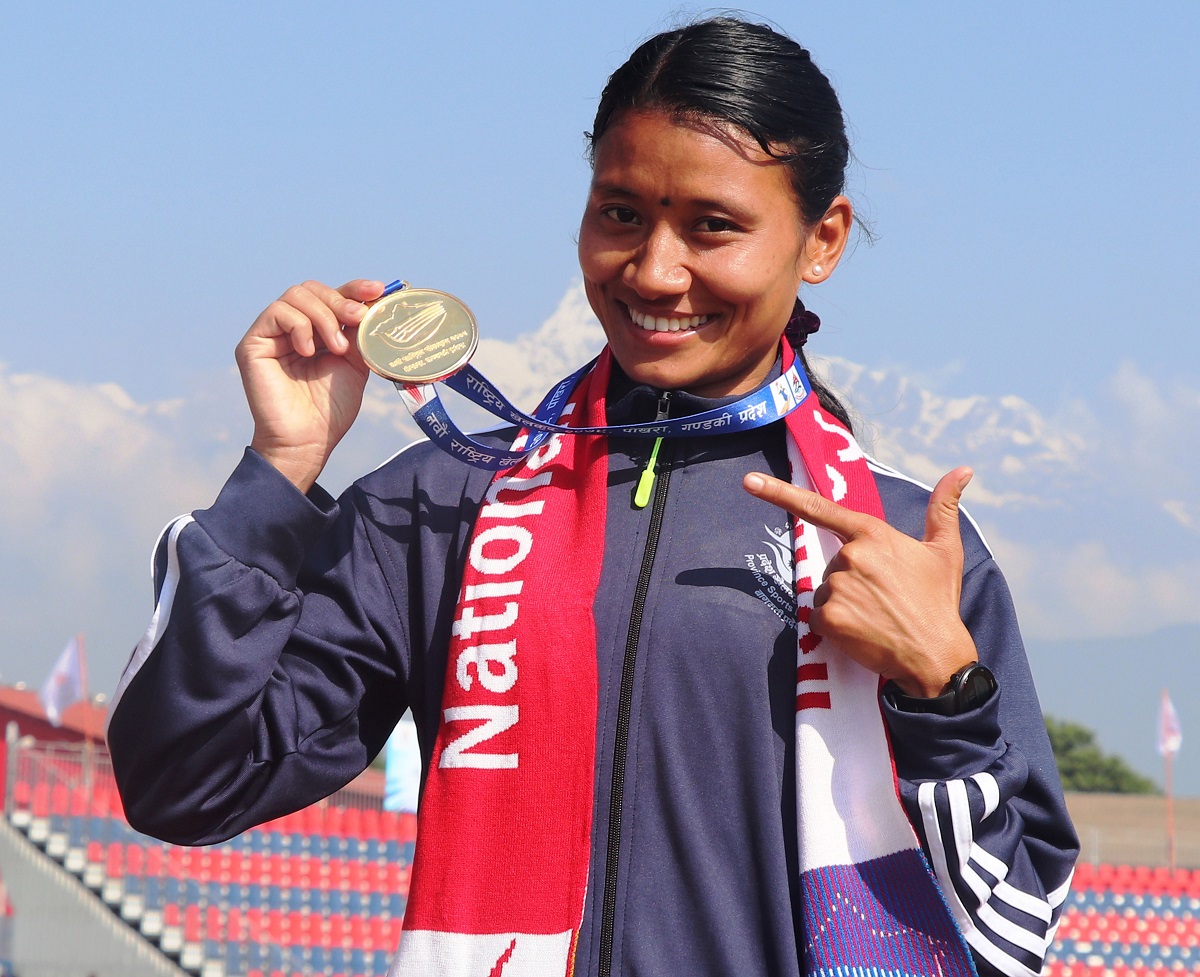 पाँच हजार मिटर महिला दौडतर्फ सन्तोषी श्रेष्ठले जितिन स्वर्ण पदक